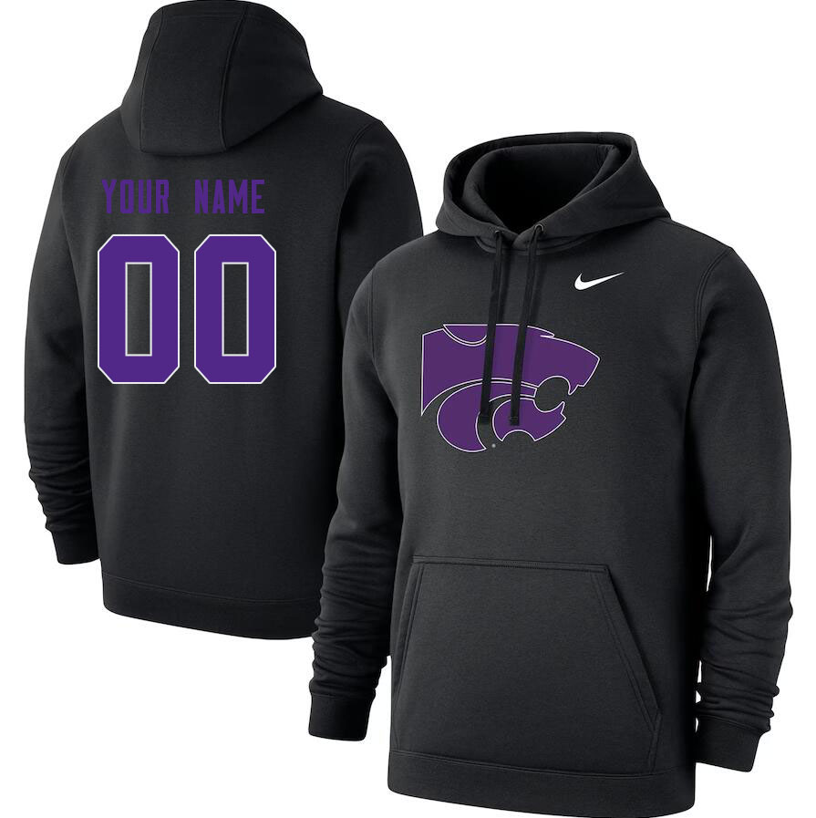 Custom Kansas State Wildcats Name And Number College Hoodie-Black